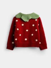JoJo Maman Bébé Red Strawberry Cardigan & Beret Set - Image 4 of 8