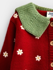 JoJo Maman Bébé Red Strawberry Cardigan & Beret Set - Image 7 of 8