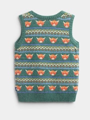 JoJo Maman Bébé Khaki Green Highland Cow Fairisle Knitted Jumper - Image 2 of 4