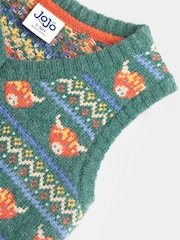 JoJo Maman Bébé Khaki Green Highland Cow Fairisle Knitted Jumper - Image 3 of 4