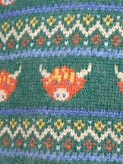 JoJo Maman Bébé Khaki Green Highland Cow Fairisle Knitted Jumper - Image 4 of 4