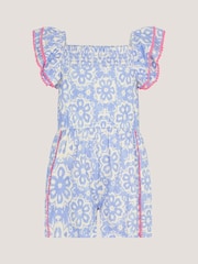 Monsoon Blue Batik Print Ruffle Playsuit - Image 1 of 3
