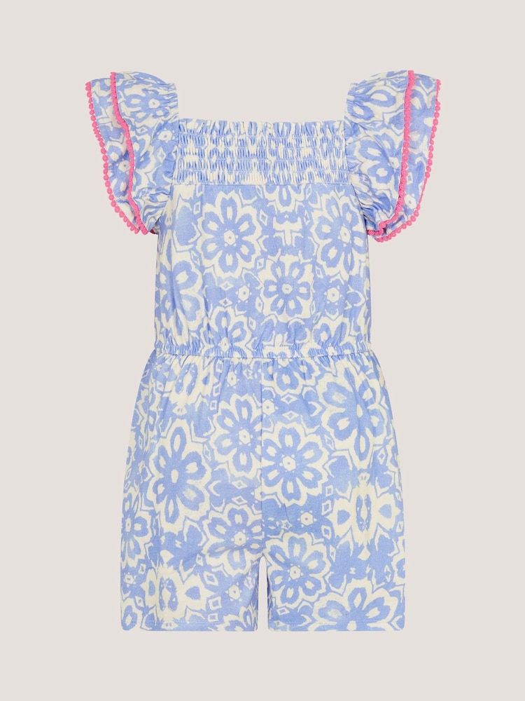 Monsoon Blue Batik Print Ruffle Playsuit - Image 2 of 3