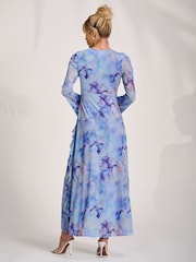 Jolie Moi Blue Long Sleeve Ruffle Mesh Maxi Dress - Image 2 of 6