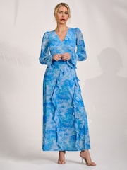 Jolie Moi Blue Long Sleeve Ruffle Mesh Maxi Dress - Image 5 of 6