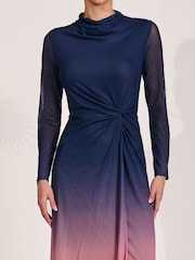 Jolie Moi Pink Petite Long Sleeve Mesh Maxi Dress - Image 3 of 6