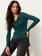 Göy Mavi - FatFace Sparkle Cowl Neck Long Sleeve Top - 5şəkildən 3 şəkil