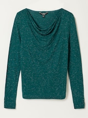 Göy Mavi - FatFace Sparkle Cowl Neck Long Sleeve Top - 5şəkildən 5 şəkil