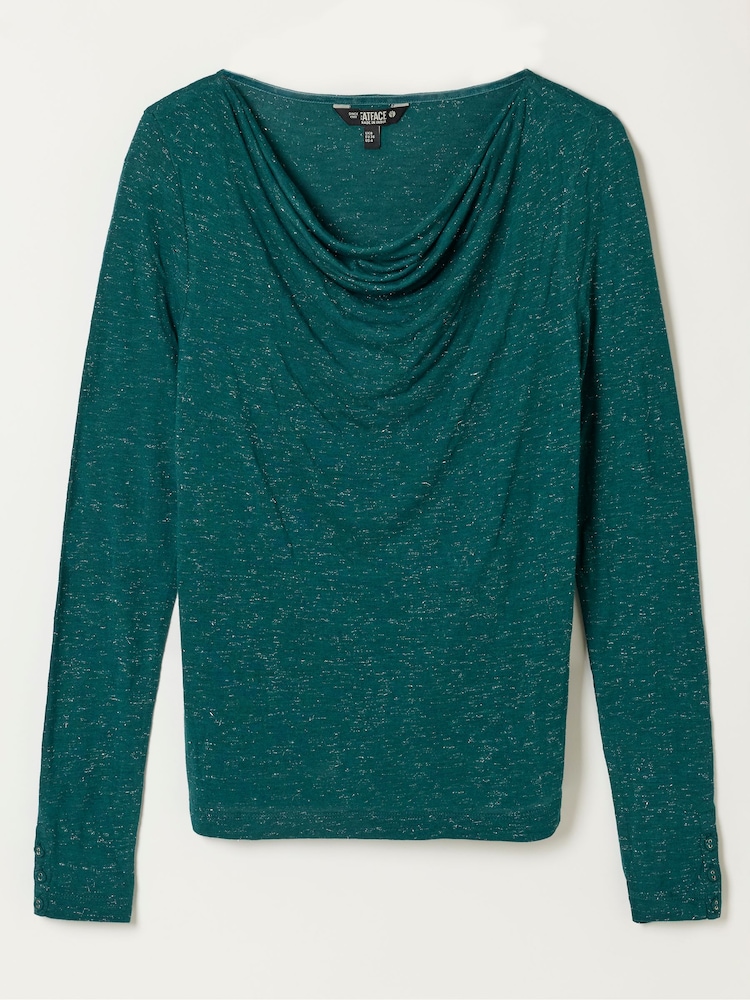 Göy Mavi - FatFace Sparkle Cowl Neck Long Sleeve Top - 5şəkildən 5 şəkil