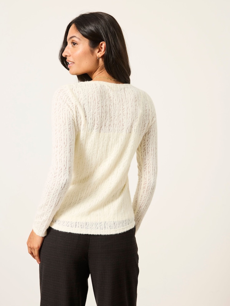 FatFace Bethan 2 in 1 Ivory Lace Button Up Top with Jersey Cami - Image 2 of 7 FatFace Bethan 2 in 1 Ivory Lace Button Up Top with Jersey Cami - Image 2 of 7