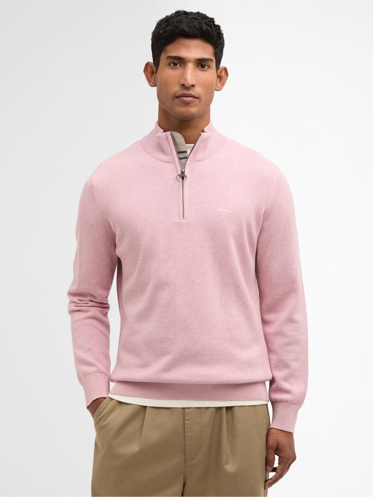 Barbour® Pink Cotton Half Zip Knitted Jumper - Image 1 of 6