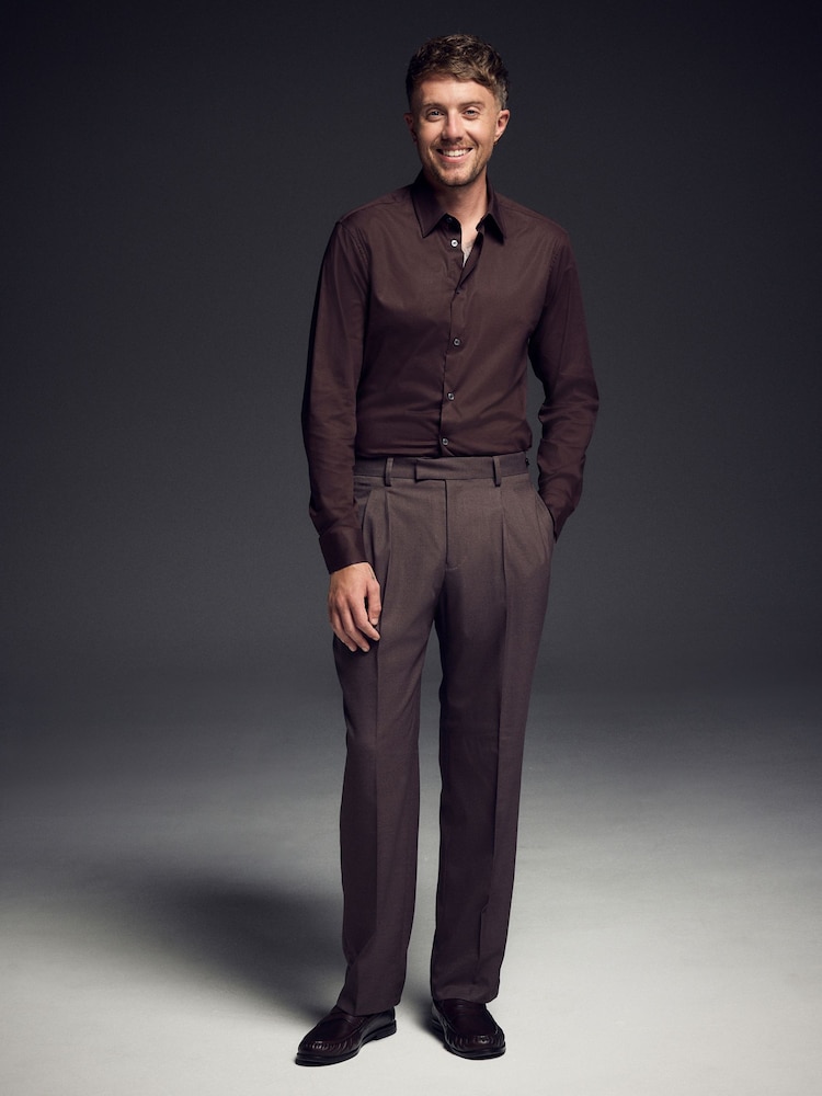 Brown N. Premium Cotton Stretch Shirt Tonal and Tie Clip Set - Image 2 of 4