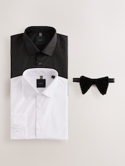 White/Black Formal Shirts 2 Pack With Velvet Bow Tie - Image 1 of 15