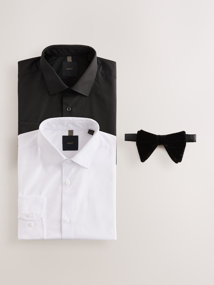 White/Black Formal Shirts 2 Pack With Velvet Bow Tie - Image 1 of 15 White/Black Formal Shirts 2 Pack With Velvet Bow Tie - Image 1 of 15