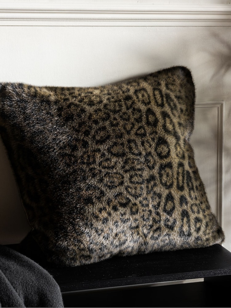 Rockett St George Black Faux Fur Panther Cushion - Image 1 of 6 Rockett St George Black Faux Fur Panther Cushion - Image 1 of 6
