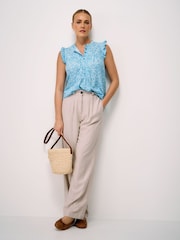 ブルー - Crew Clothing Lydia コットンリネンブラウス - 画像 3 / 5