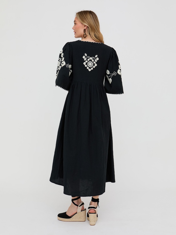 Raffya Black Arianna V-Neck Embroidered Maxi Dress - Image 2 of 4