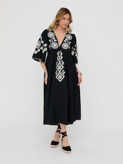 Raffya Black Arianna V-Neck Embroidered Maxi Dress - Image 3 of 4