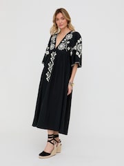 Raffya Black Arianna V-Neck Embroidered Maxi Dress - Image 4 of 4