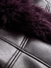 Burgundy Red Faux Fur Trim Penny Lane Faux Leather Jacket - Image 5 of 6