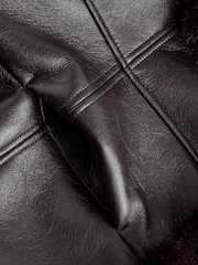 Burgundy Red Faux Fur Trim Penny Lane Faux Leather Jacket - Image 6 of 6