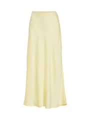 VILA Yellow High Wasited Satin Midi Skirt - Image 1 of 2