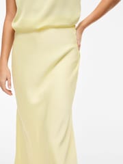 VILA Yellow High Wasited Satin Midi Skirt - Image 4 of 7