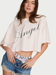 Victoria's Secret Coconut White Logo Cotton Oversized Cropped Top - Image 1 of 2