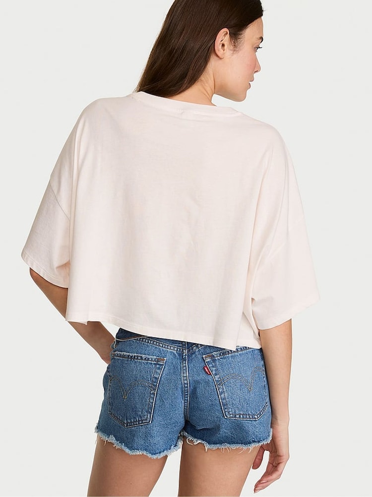 Victoria's Secret Coconut White Logo Cotton Oversized Cropped Top - Image 2 of 2