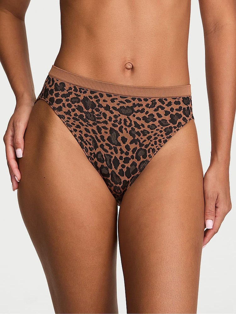Victoria's Secret Leopard Brown Brief Ribbed Knickers - Image 1 of 2 Victoria's Secret Leopard Brown Brief Ribbed Knickers - Image 1 of 2