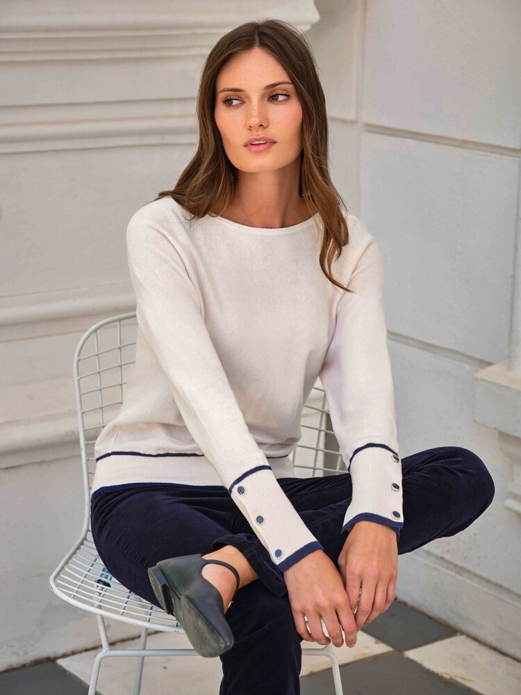 Pure Collection Cream Tipped Dolman Button Jumper - Image 1 of 3