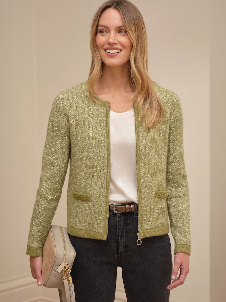 Pure Collection Cotton Wool Tweedy Zip Green Jacket - Image 1 of 3