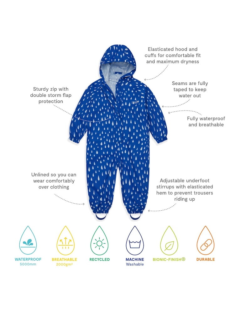 Muddy Puddles Blue Little Essentials Puddlesuit - Image 4 of 4 Muddy Puddles Blue Little Essentials Puddlesuit - Image 4 of 4