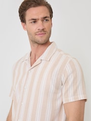 Threadbare Natural Knitted Cotton Blend Short Sleeve Shirt - Image 2 of 5
