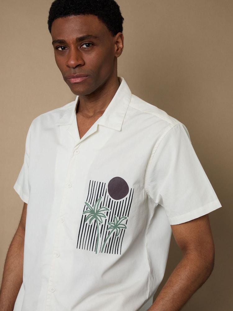 Threadbare Abstract Beach Print Cotton Poplin Short Sleeve Shirt - Billede 1 af 5 Threadbare Abstract Beach Print Cotton Poplin Short Sleeve Shirt - Billede 1 af 5