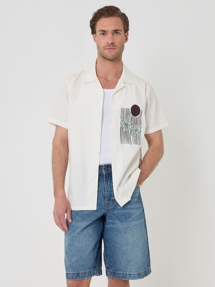 Threadbare Abstract Beach Print Cotton Poplin Short Sleeve Shirt - Billede 2 af 5 Threadbare Abstract Beach Print Cotton Poplin Short Sleeve Shirt - Billede 2 af 5