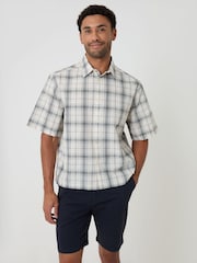 Threadbare Cream Check Boxy Fit Short Sleeve Shirt - Image 1 of 4