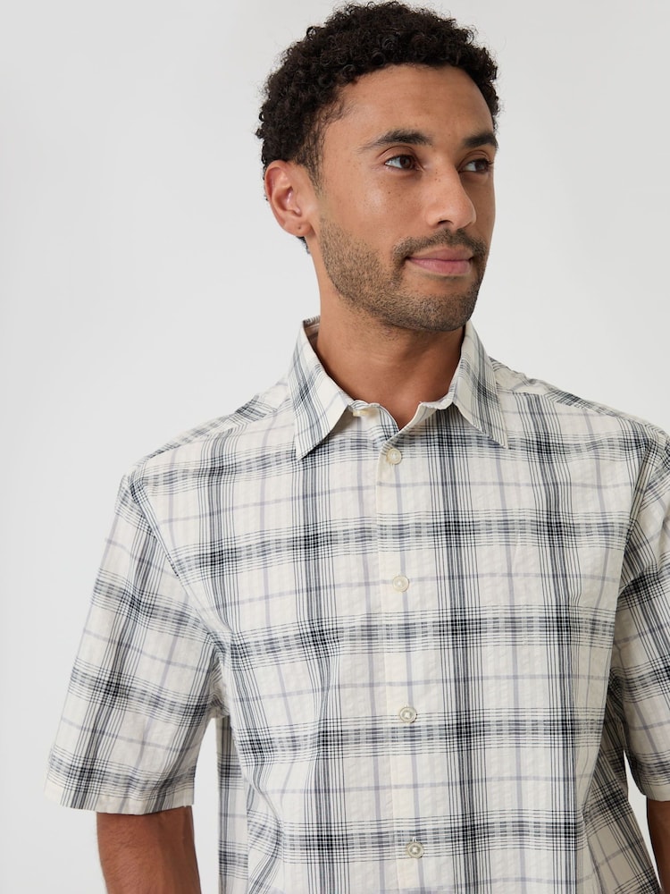 Threadbare Cream Check Boxy Fit Short Sleeve Shirt - Image 2 of 4