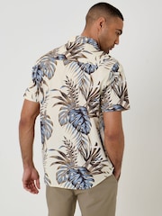 Threadbare Cream Leaf Print Short Sleeve Shirt - Image 2 of 5