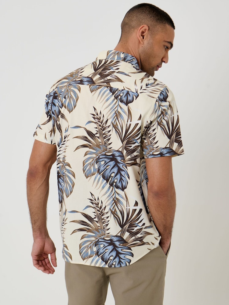 Threadbare Cream Leaf Print Short Sleeve Shirt - Image 2 of 5