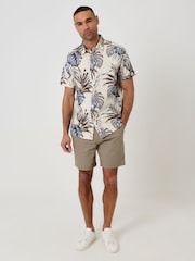 Threadbare Cream Leaf Print Short Sleeve Shirt - Image 3 of 5