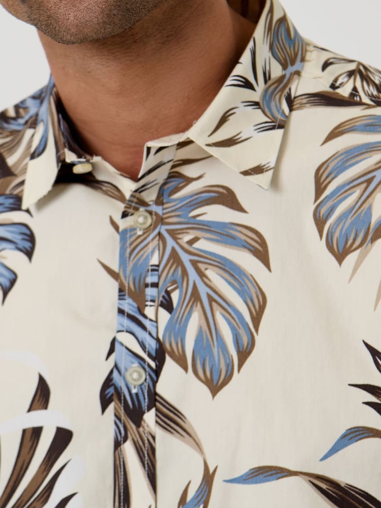 Threadbare Cream Leaf Print Short Sleeve Shirt - Image 5 of 5