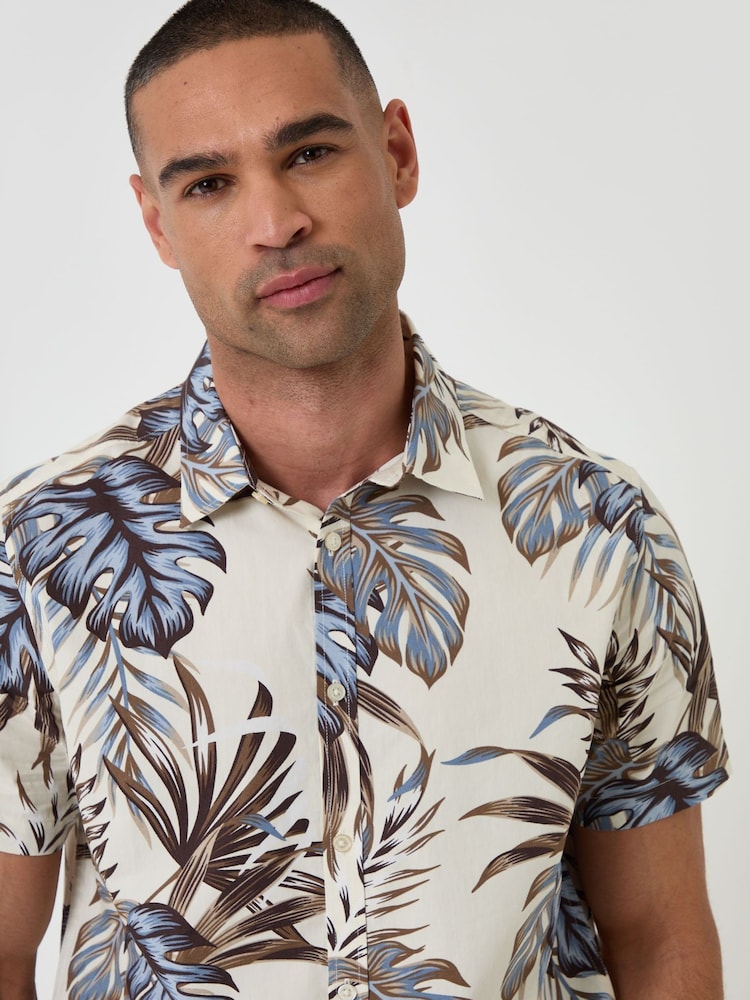 Threadbare Cream Leaf Print Short Sleeve Shirt - Image 7 of 7 Threadbare Cream Leaf Print Short Sleeve Shirt - Image 7 of 7