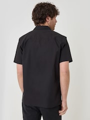 Threadbare Black Beach Embroidered Cotton Poplin Short Sleeve Shirt - Image 3 of 4