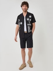 Threadbare Black Beach Embroidered Cotton Poplin Short Sleeve Shirt - Image 4 of 4