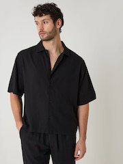 Threadbare Black Boxy Fit Linen Blend Short Sleeve Shirt - Image 1 of 5