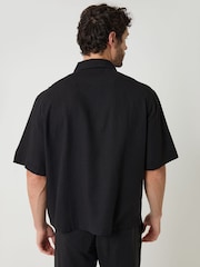 Threadbare Black Boxy Fit Linen Blend Short Sleeve Shirt - Image 2 of 5