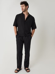 Threadbare Black Boxy Fit Linen Blend Short Sleeve Shirt - Image 4 of 5