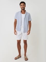 Threadbare Blue Stripe Linen Cotton Blend Short Sleeve Shirt - Image 3 of 5
