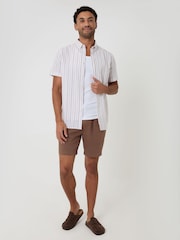 Threadbare Natural Stripe Linen Cotton Blend Short Sleeve Shirt - Image 3 of 5